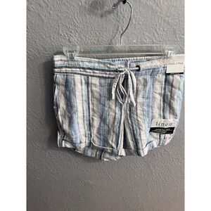 Purple & More Womans Shorts‎ Blue Striped Size Small Linen